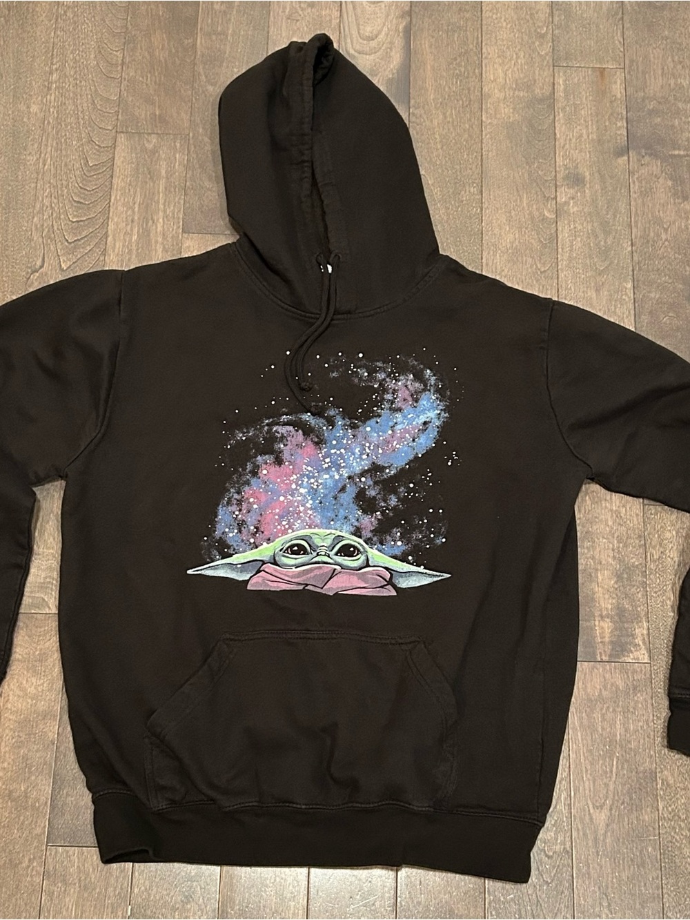 Star Wars The Child (Grogu) Galaxy Graphic Black Pullover Hoodie, Size L